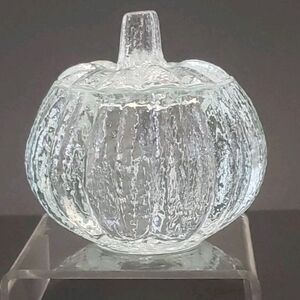 Avon Vintage 1982 Harvest Glow Candle Holder Heavy Glass Pumpkin  with Lid